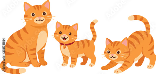 Fotografía Cute orange tabby cat collection vector illustration with playful kitten cartoon