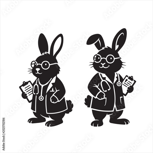 Funny Doctor Bunny Silhouette Vector