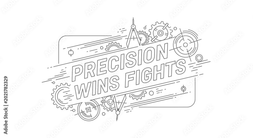 Obraz premium Precision Wins Fights Typography with Gears and Compass - Engineering Concept