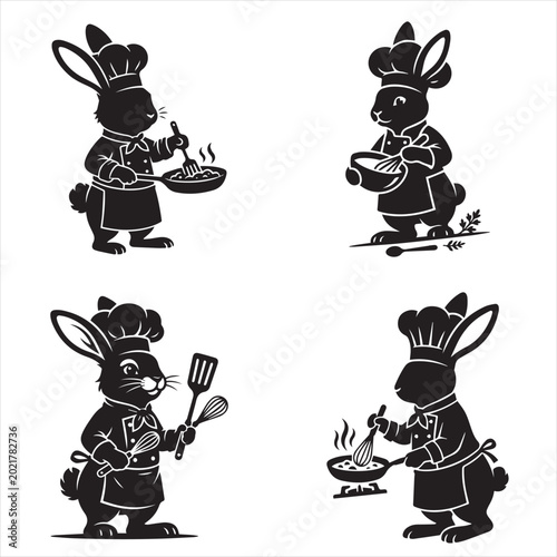 Cute Chef Bunny Silhouette Vector