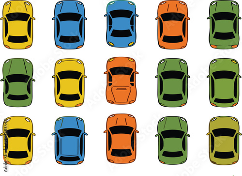 Photos Top view colorful car collection vector illustration with modern automobile icon