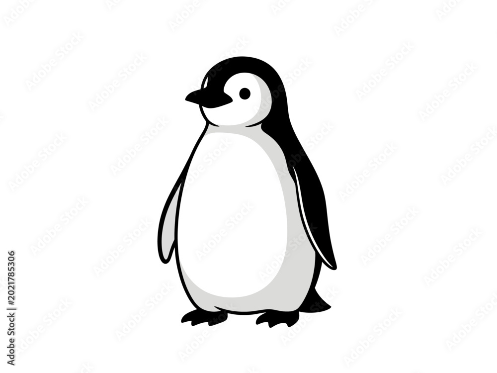 Fototapeta premium Cute cartoon emperor penguin standing isolated on white background.
