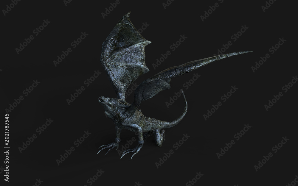 Fototapeta premium 3D Render of a Dark Flying Demon Gargoyle Monster on Dark Screen