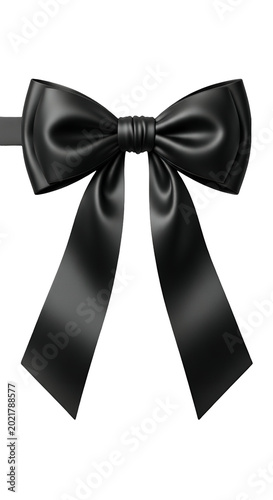 Elegant Black Satin Bow Isolated On Transparent White Background
