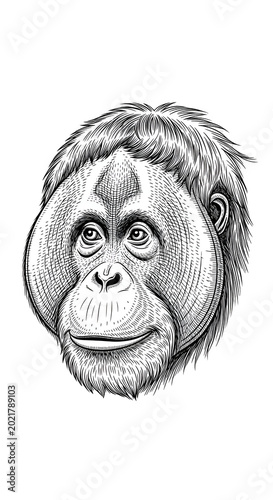 Detailed Orangutan Face Illustration Realistic Transparent Background