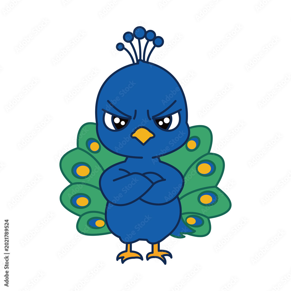 Naklejka premium Cartoon peacock vector icon illustrations with cute looks, vibrant colors, and a variety of expressions.