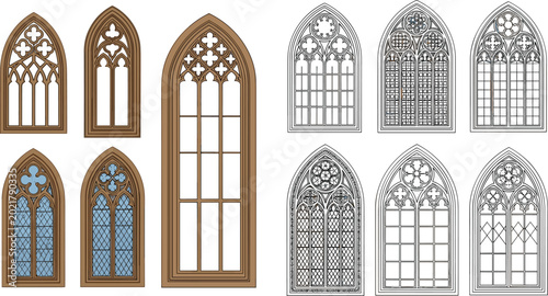 Fotografía Collection of Gothic arched window designs featuring intricate stone tracery and