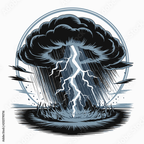 Schilderij op canvas Dark storm cloud with lightning bolt.