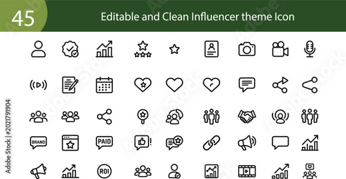 Quadro su tela Influencer Marketing and Social Media Line Icons, Digital Content Creator and Br