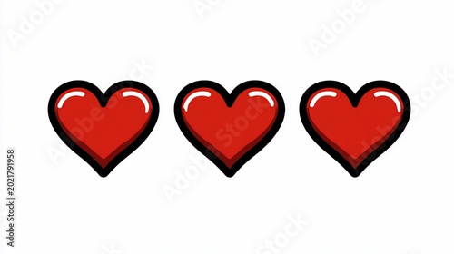 Red hearts with black outline