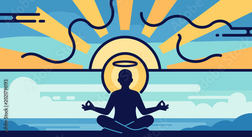 Photos Silhouette of a person meditating peacefully against a vibrant sunrise, symbolizing inner peace and spiritual enlightenment