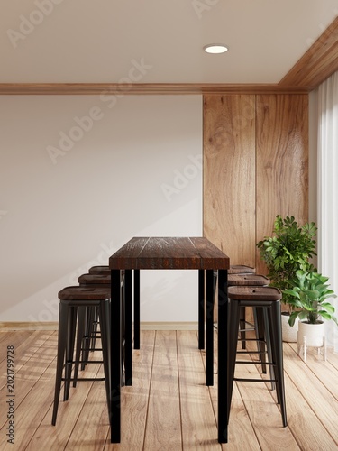 Modern Wooden Dining Room Interior.3d rendering.