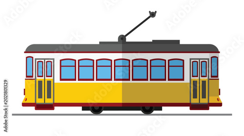 Classic Yellow Streetcar Tram Vector Illustration Isolated on White Background for Urban Public Transportation and City Travel Marketing Design