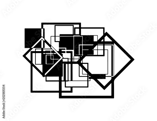 Abstract Geometric Composition with Overlapping Squares and Lines