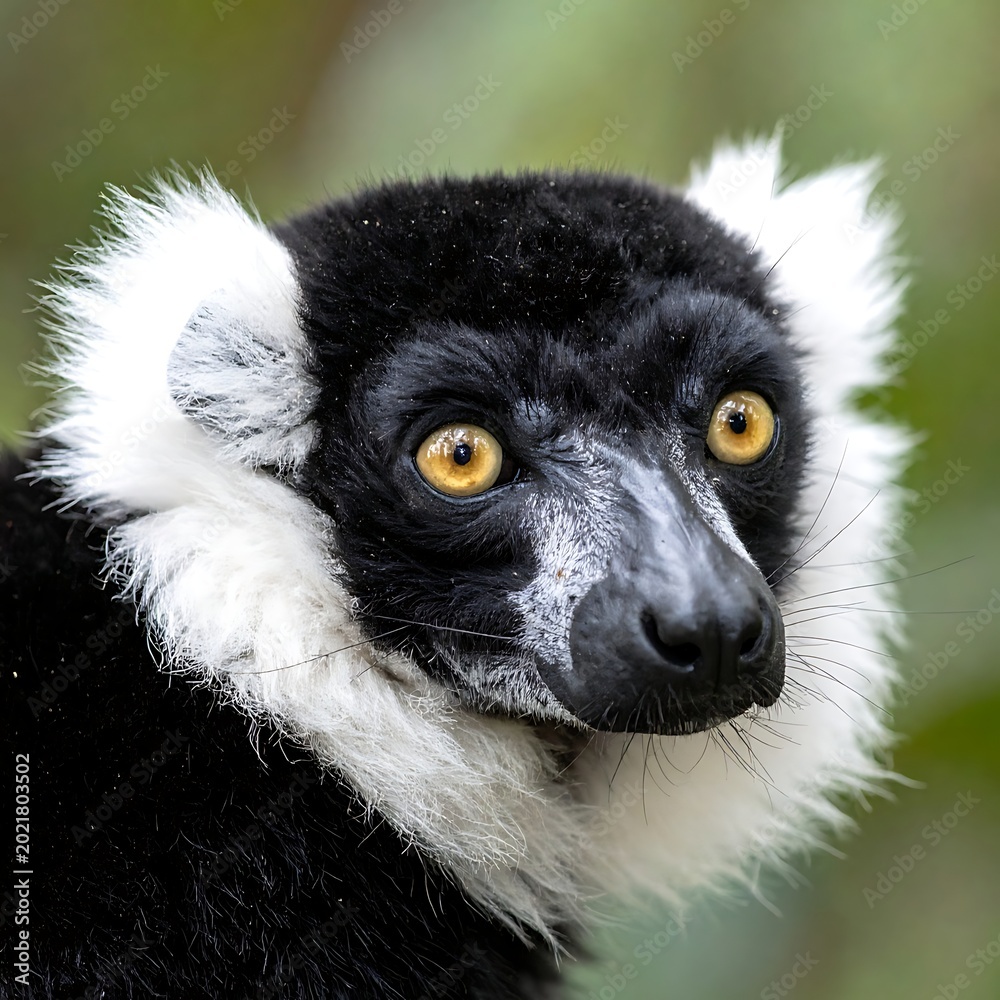 Fototapeta premium Close up of lemur face looking.