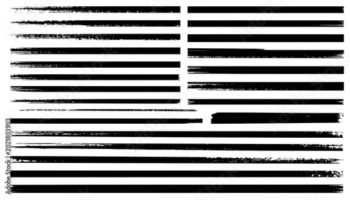 Collection of various grungy horizontal brushstroke lines on white