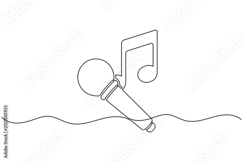 Musical note with microphone continuous one line art vector illustration