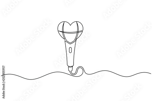 Heart shaped microphone continuous one line art vector illustration