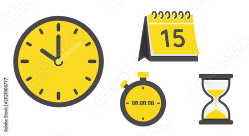 Quadro su tela Flat Vector Time Management Icon Set with Clock Calendar and Stopwatch