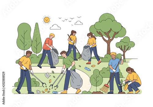 Foto A group of people cleaning up a park