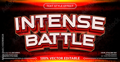 Editable “Intense Battle” text effect with aggressive red metallic style, bold 3D depth, and dramatic glow. Perfect for gaming, esports, action posters, and battle themes.