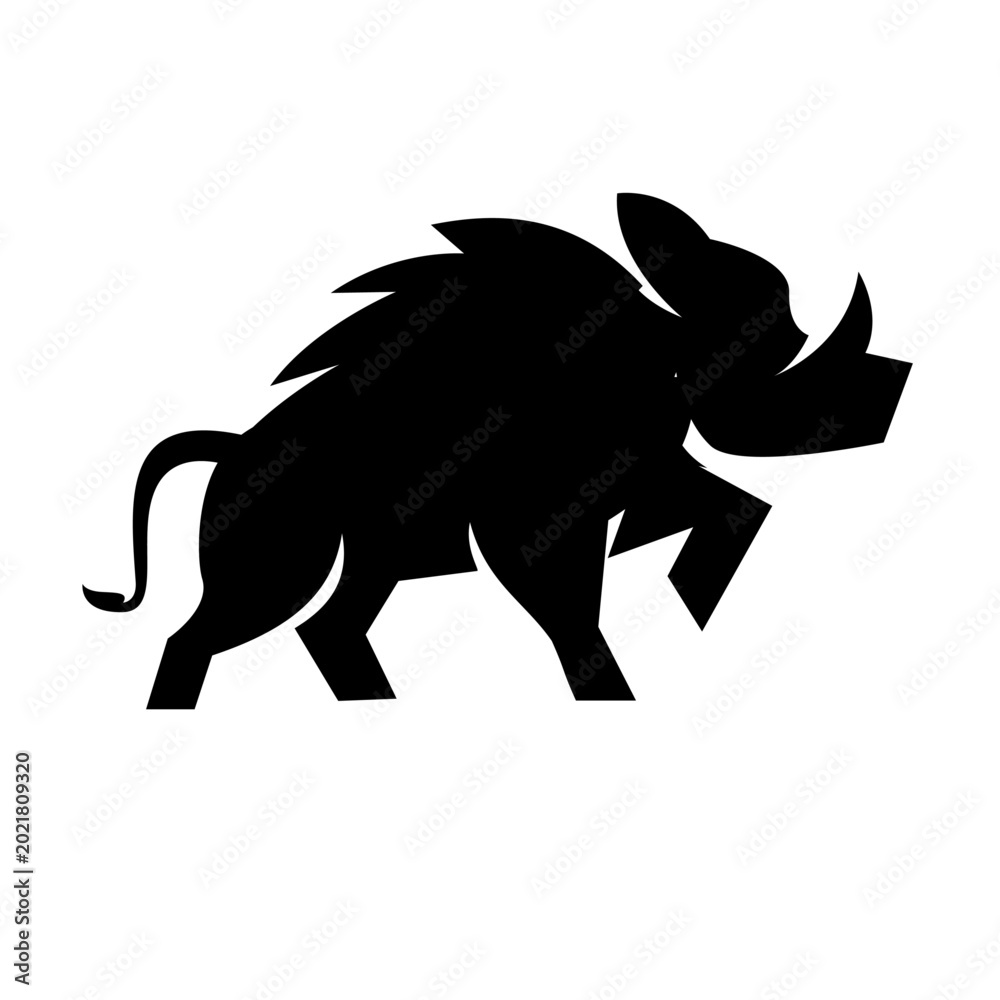Fototapeta premium Black Silhouette of Wild Boar or Warthog in Dynamic Aggressive Stance