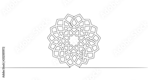 Geometric Islamic Star Pattern, Black and White Line Art, Ornamental Mandala Design