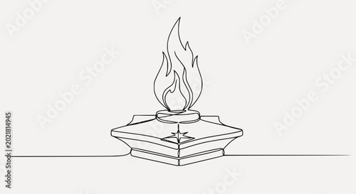 Foto Eternal flame illustration, single line art, monument memorial symbol, remembran