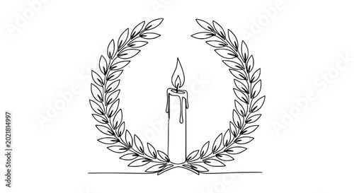 Photos Single Line Drawing Laurel Wreath with Candle Flame