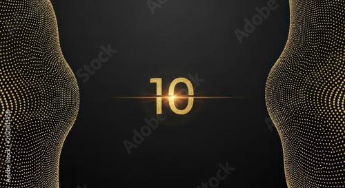 Golden Glitter Number 10 on Black Background with Elegant Dot Patterns