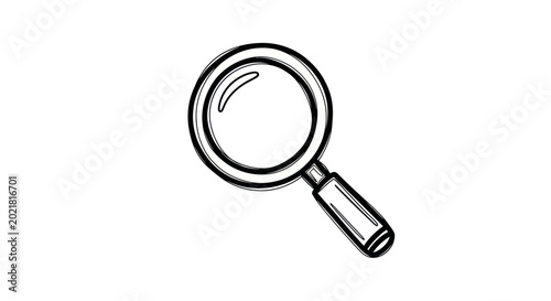 Hand-drawn magnifying glass icon, sketch style, isolated on white background, search symbol