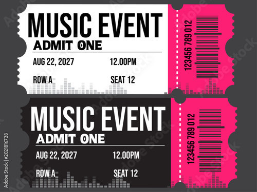 Photos Music event tickets, concert admission passes, festival entry tickets, colorful