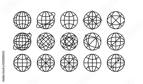 World globe icon set with abstract wireframe geometric earth vector
