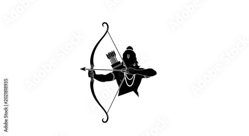 Tableau sur toile Silhouette of Lord Rama aiming bow and arrow, Indian mythology illustration