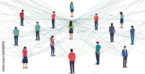 Diverse group of people standing connected.