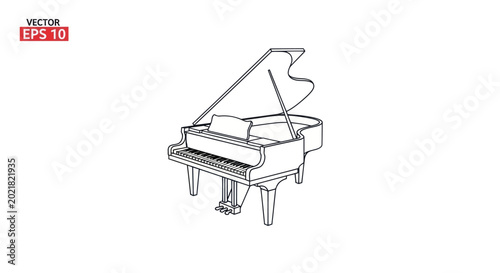 Grand Piano Outline Drawing - Elegant Musical Instrument Sketch