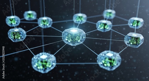 Futuristic Blockchain Network Connecting Glowing Digital Data Cubes