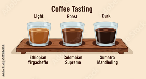 Coffee Tasting: Light, Medium, Dark Roasts - Ethiopian, Colombian, Sumatra