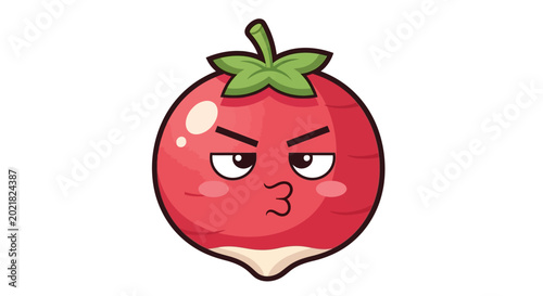 Cute Cartoon Radish Character with Kissing Face and Angry Eyes