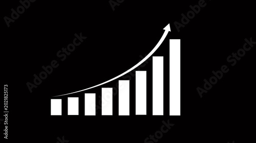 Business growth concept in graph chart showing marketing sales profit increasing to future target .Glowing teal bar graph with increasing trend line on black background 4k animation video