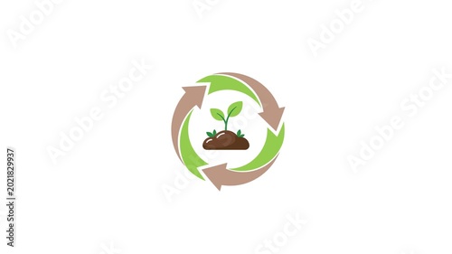 Animated Vector Icon Of A Small Green Plant Sprouting From Soil Surrounded By Rotating Earth Tone Recycle Arrows Representing Growth Sustainability And Environmental Conservation Concepts