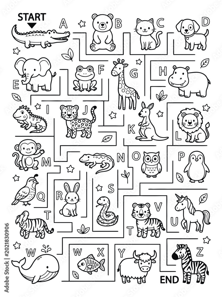 Obraz premium hand drawn alphabet letters with playful animal doodles vector illustration