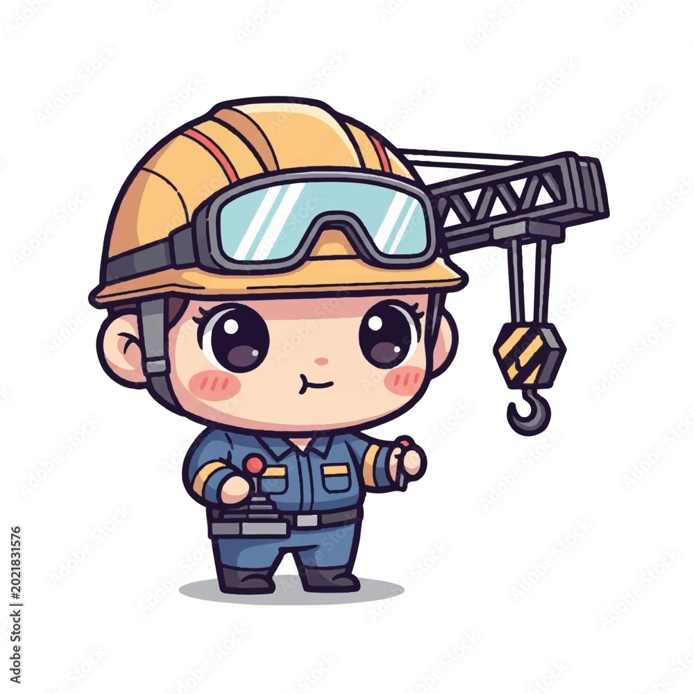 Fototapeta premium Cute cartoon construction worker in uniform.