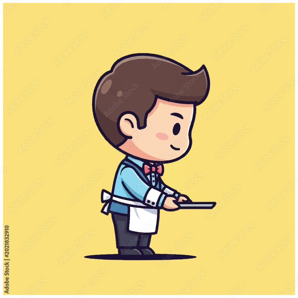Fototapeta premium Cartoon man holding a tray.