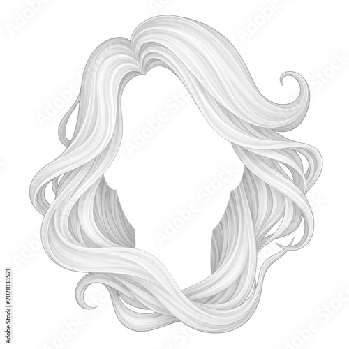 elegant wavy long hair silhouette with flowing curls isolated on transparent background