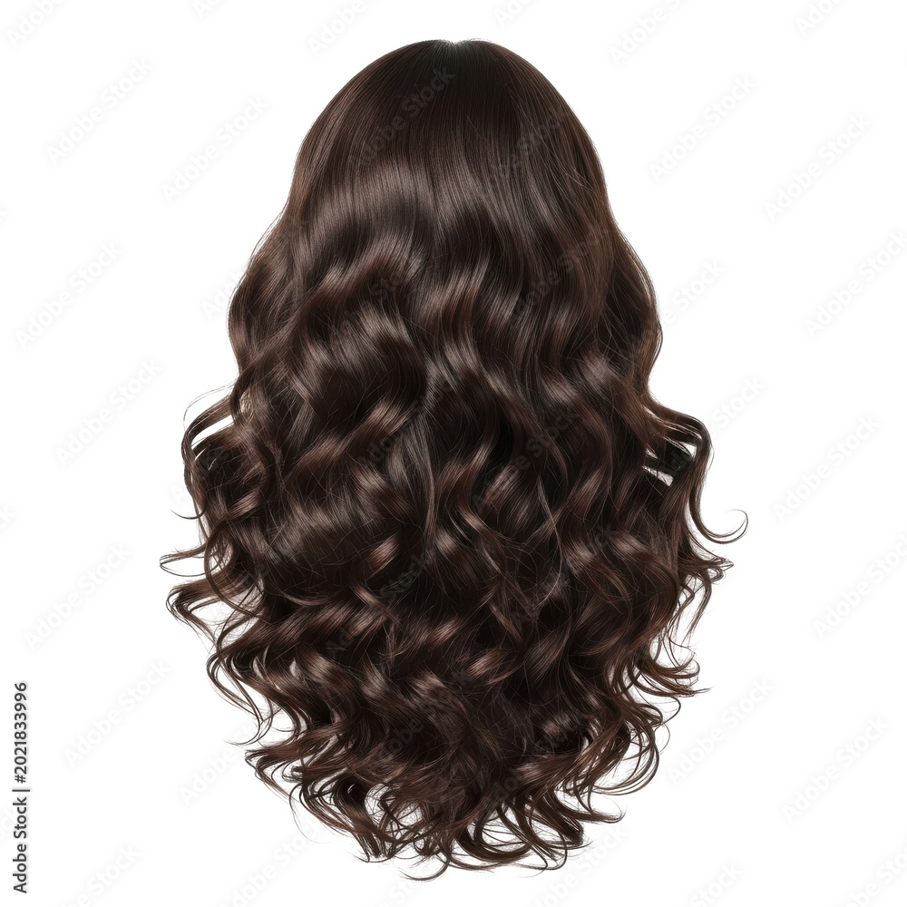 Naklejka premium voluminous dark brown wavy hair with natural curls isolated on transparent background