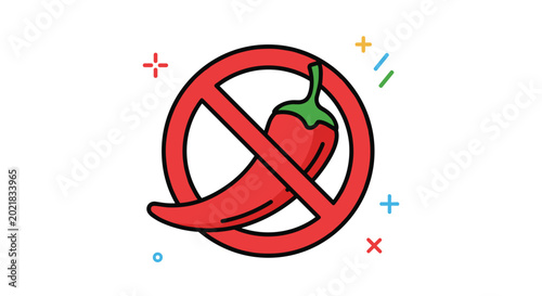Spicy food restriction icon showing a red chili pepper inside a red circle with a diagonal line representing no spicy ingredients.