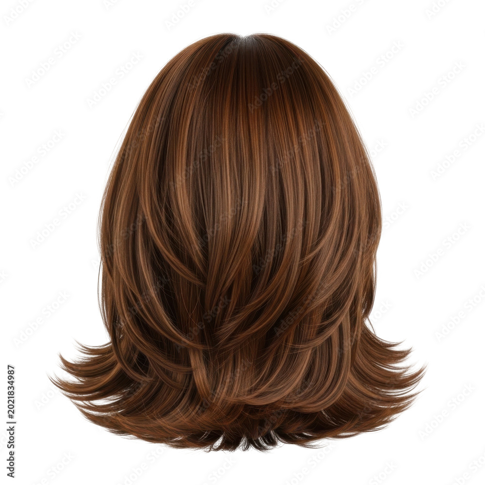 Fototapeta premium Realistic brown layered bob haircut wig for women isolated on transparent background
