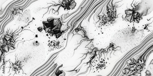 Photography Intricate abstract pattern of marbled lines and crystalline structures, evoking