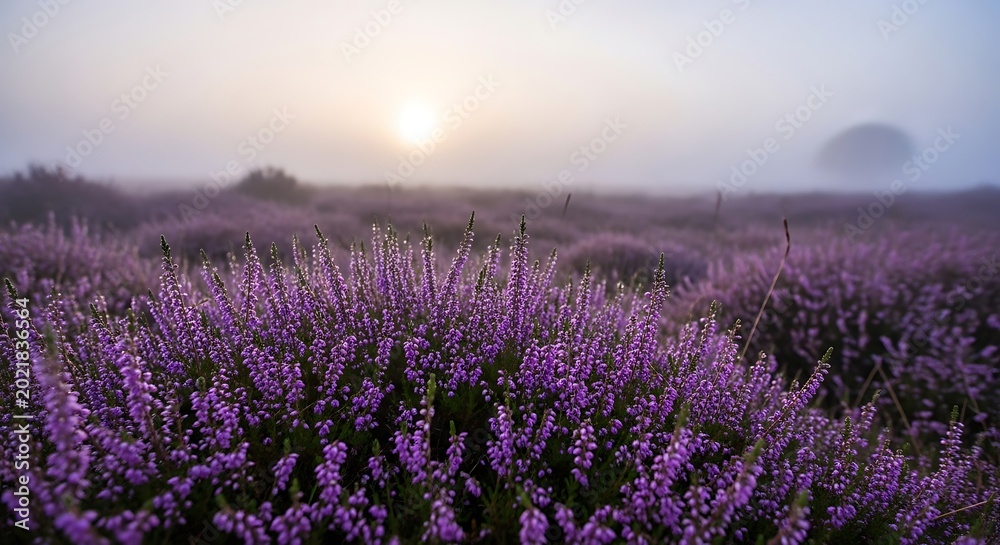 Fototapeta premium Lavender field at sunrise landscape scene.